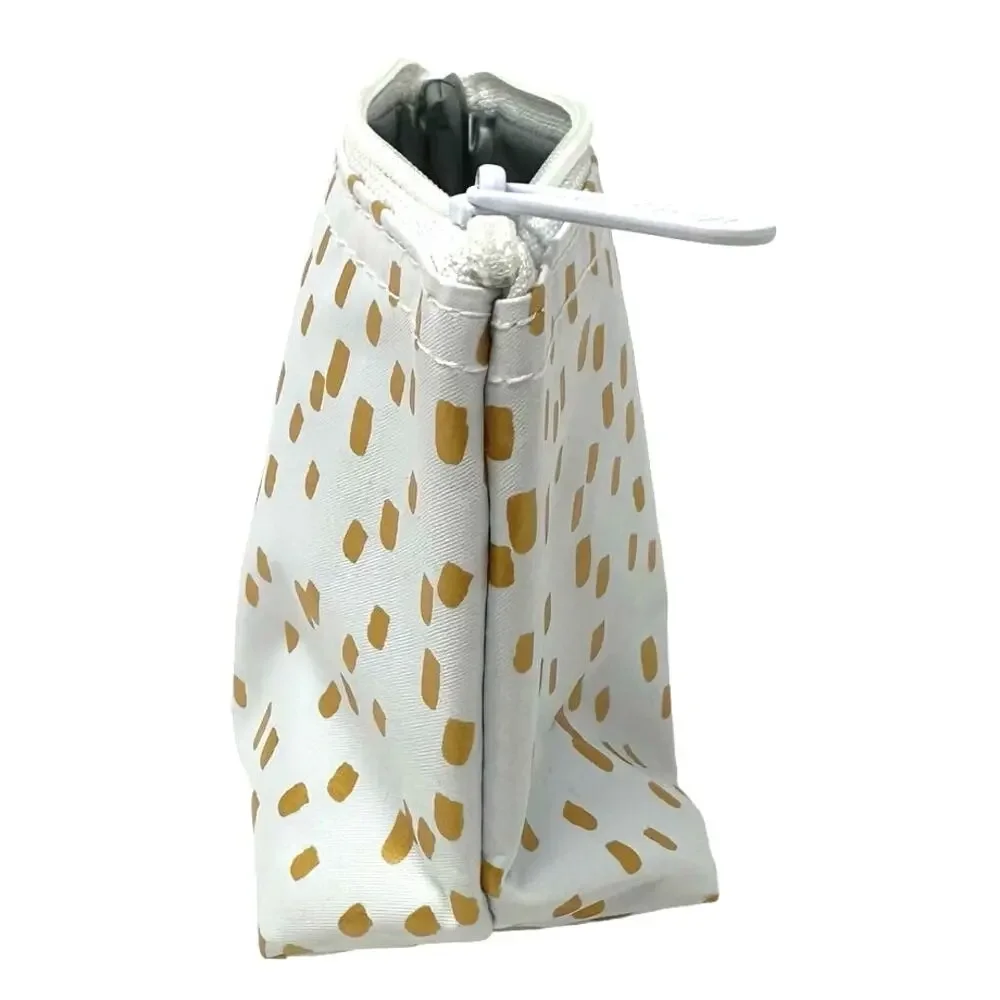 Thirty One Gifts White & Gold Makeup Bag Zipper‎ Clip Cute Compact Travel Purse